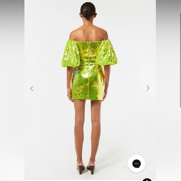 RHODE Dali sequin off the shoulder puff sleeves party dress chartreuse - Picture 2 of 7